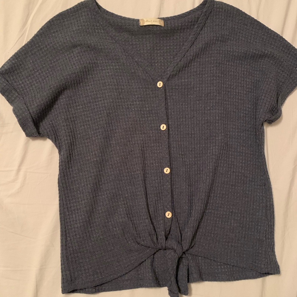 Altard state navy waffle front tie top